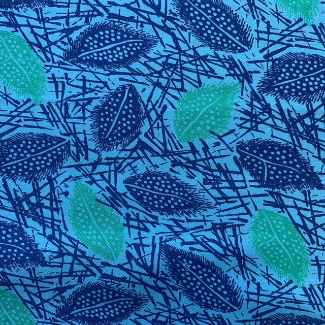 Genuine 1930's Vintage Ragged Leaves Fabric in Blue and Green
